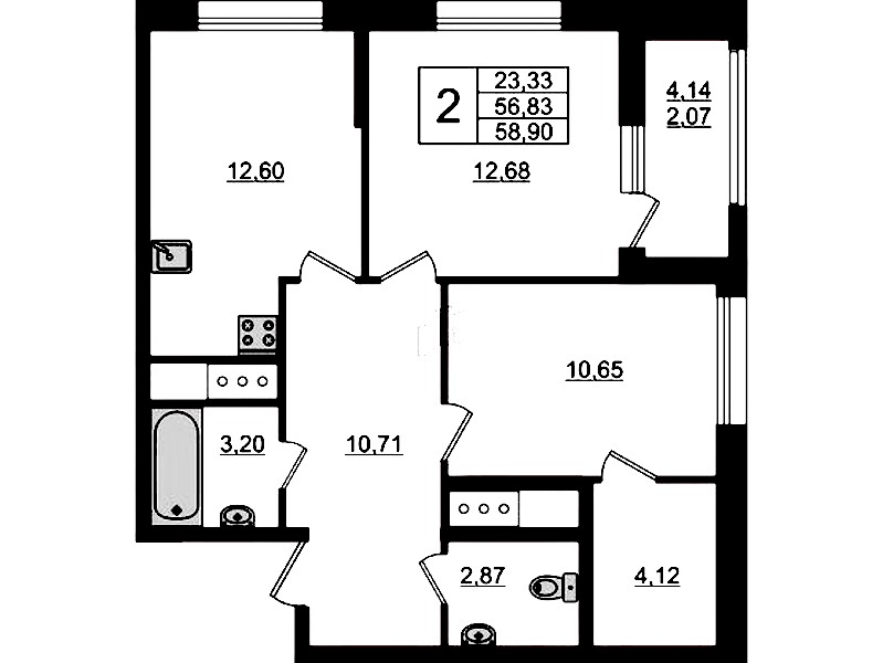 2-комнатная квартира 58.9 м², 7/10 эт., ЖК «UP! Квартал Новый Московский»